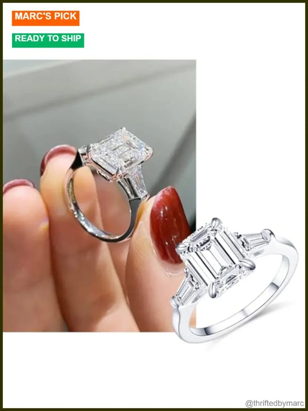 4ct Moissanite Emerald Cut Engagement Ring 925 Sterling Silver 18K White Gold